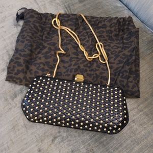 Rebecca Minkoff Hard Shell Black with Gold Studs Clutch Bag w/Gold Chain NWT